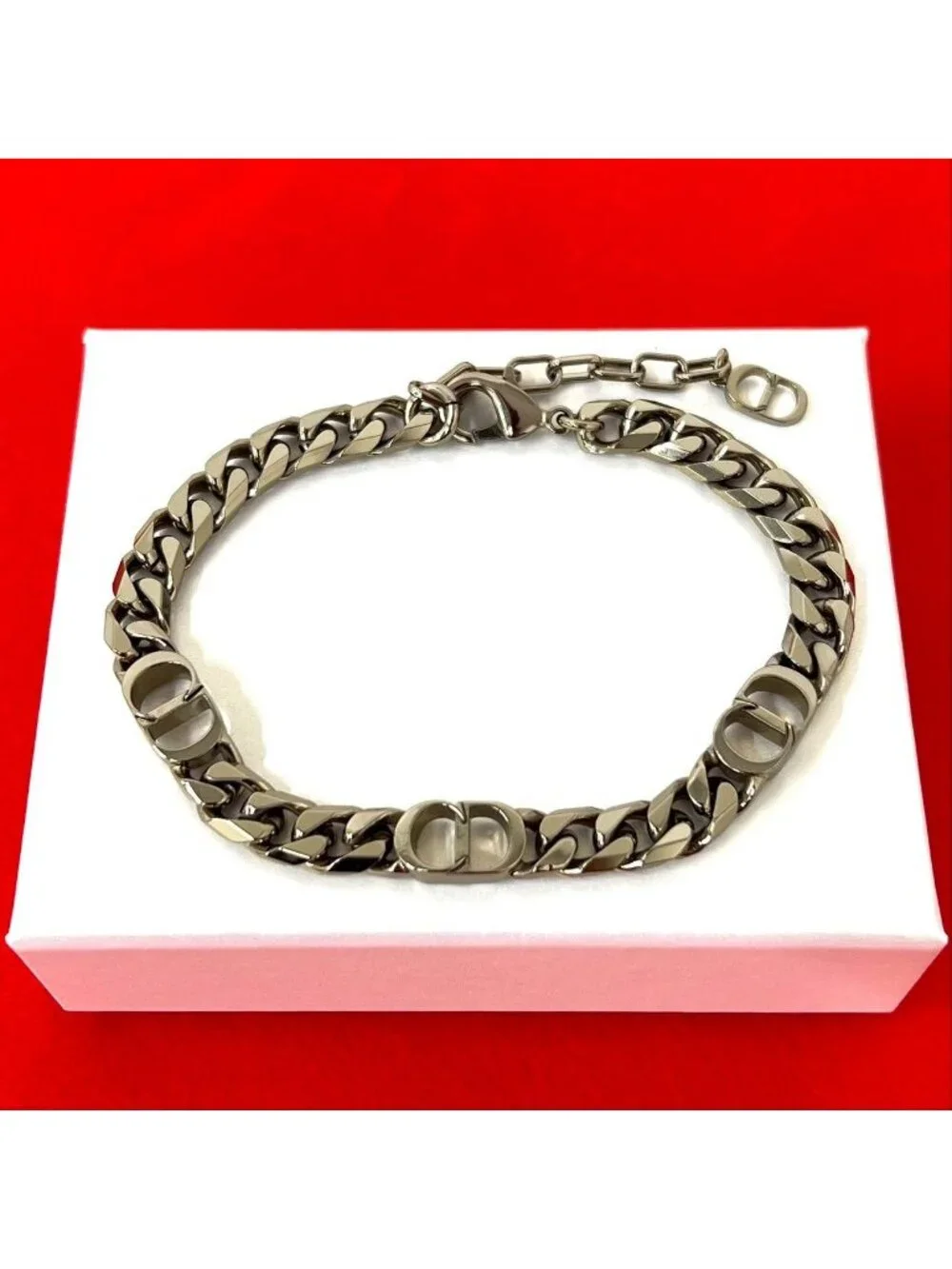 Dior CD Logo Motif Plated Chain Bracelet Bangle Silver - Picture 1 of 5